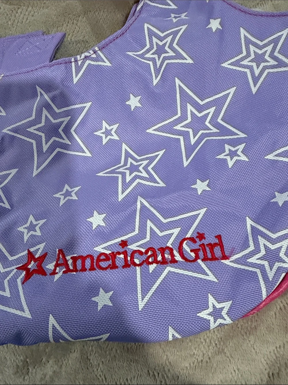 American Girl retired purple w/ white stars print tote bag 18” doll carrier